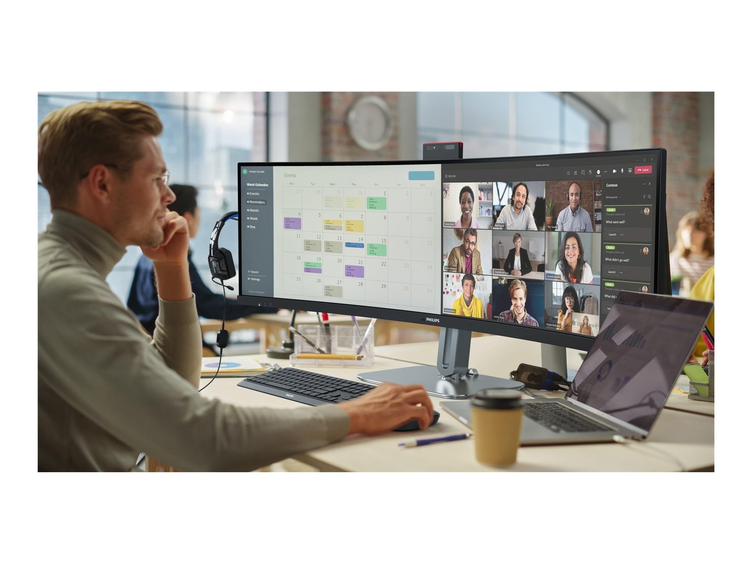 Monitor Profesional Curvo Philips 49B2U5900CH 48.8'/ Dual QHD/ Webcam/ Multimedia/ Regulable en altura/ Plata y Negro Monitor Profesional Curvo Philips 49B2U5900CH 48.8'/ Dual QHD/ Webcam/ Multimedia/ Regulable en altura/ Plata y Negro